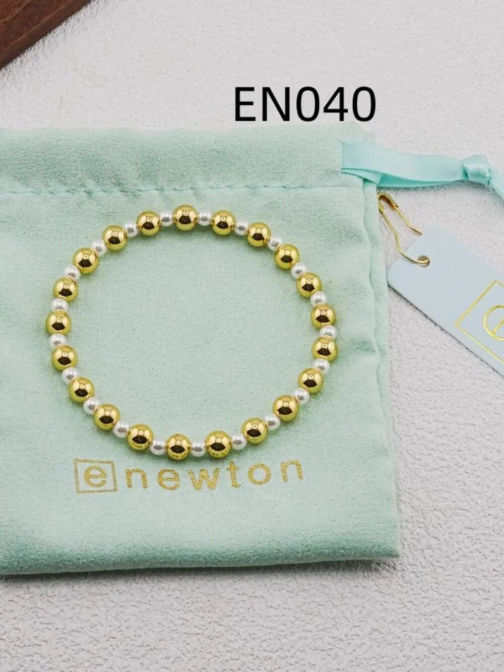 Enewton Gold Bead & White Pearl Bracelet
